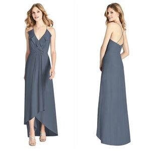 NWT Jenny Packham Ruffled Wrap Hi-Lo Maxi Dress Silverstone Chiffon